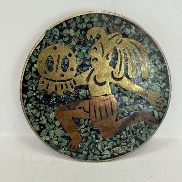 VTG Taxco Mexico Sterling Silver Copper Brass Turquoise Mosaic Pin Pendant CHC - Picture 2 of 7